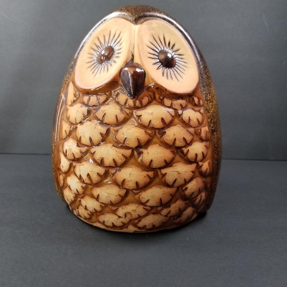 Other - Vintage Mid Century Style Large Ceramic Owl Figurine Brown Glazed 8 Inch Decor